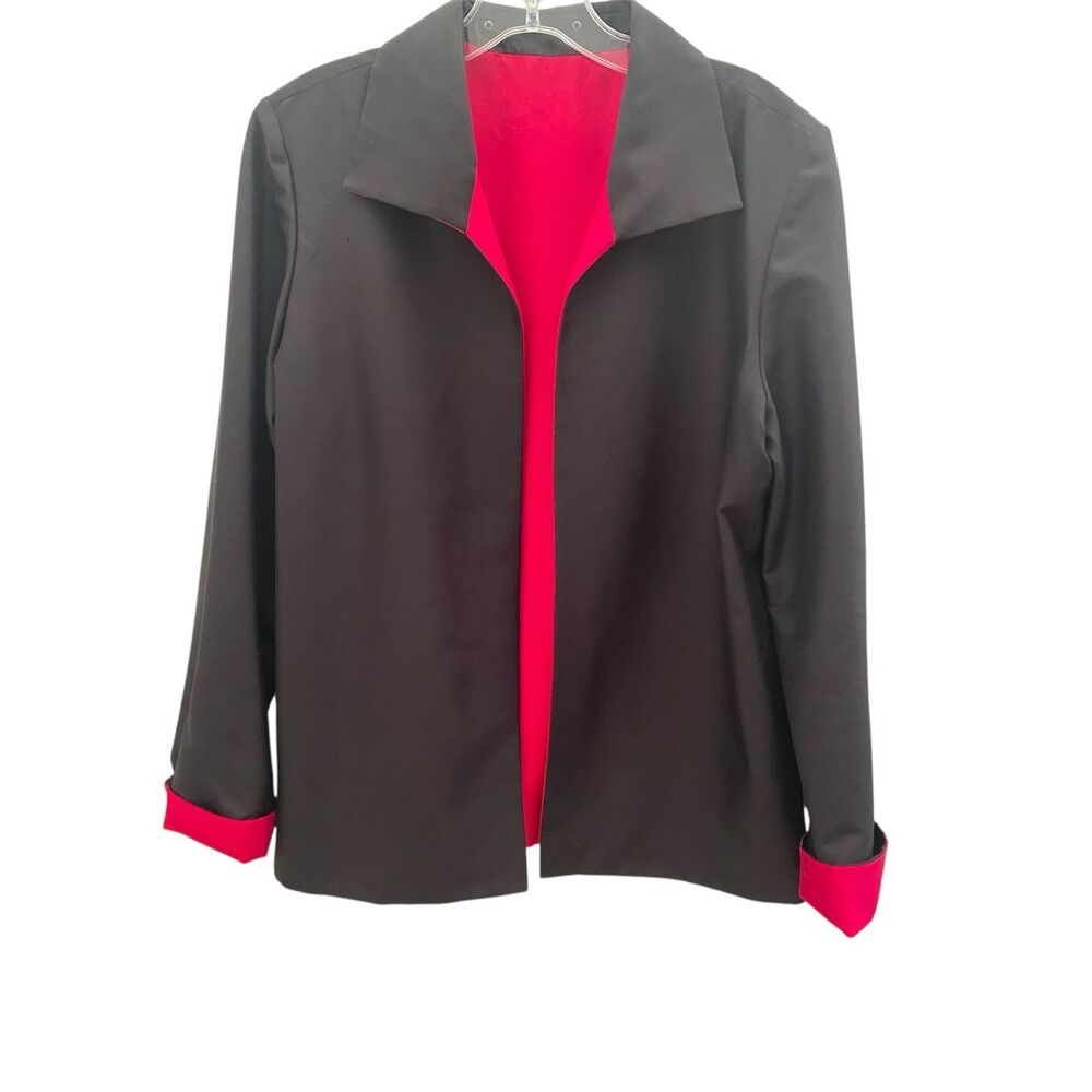 Reversible Black & Hot Pink Open Front Silk Lightweight Jacket/ Blazer Sz M